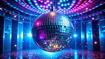 Obraz premium Aerial View Disco Ball Pink Blue Room Lighting Party Nightclub Interior Design