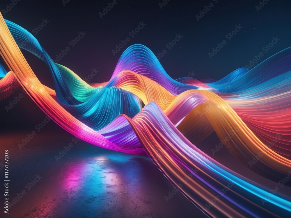 Poster colorful light waves creating an abstract design in a dark environment for a vibrant digital art exp