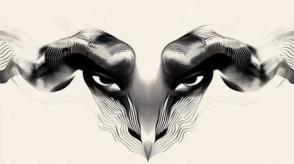 Abstract Illustration of Mysterious Eyes and Flowing Lines Design