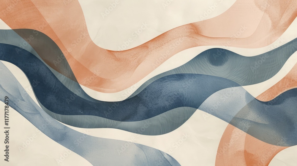 Poster visual composition featuring flowing abstract shapes in neutral colors creating a tranquil atmospher