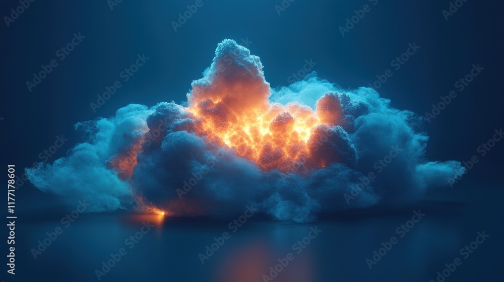 Poster creative glowing polygonal cloud on blue background. cloud computing and data concept. 3d rendering.
