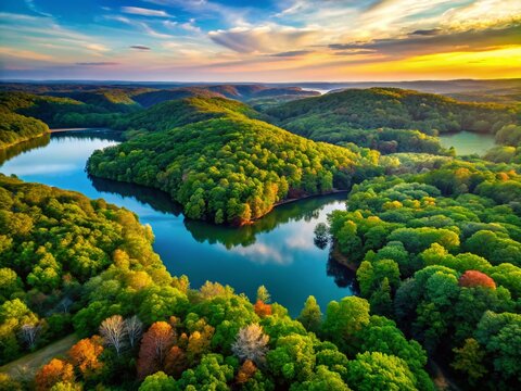 Aerial View Kickapoo State Recreation Area, Stunning Drone Photography of Natural Landscape
