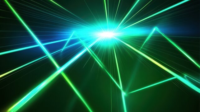 Glowing green blue neon laser lines abstract background. Futuristic hi-tech vector design.