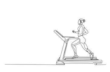 Man running on a treadmill continuous one line drawing. Single line art illustration of man running speed on treadmill. Editable vector.