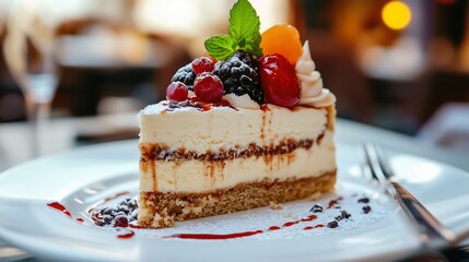 Elegant Vegan Cheesecake with Fresh Berries and Mint Garnish