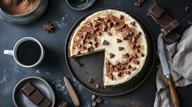 Eskimo pie. Sweet pieces of chocolate coffee cake with a cup of coffee.