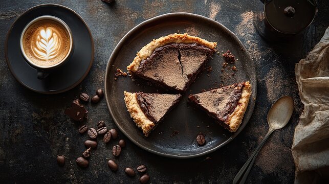 Eskimo pie. Sweet pieces of chocolate coffee cake with a cup of coffee.