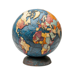 Decorative globe featuring colorful continents and oceans isolated on transparent background, PNG