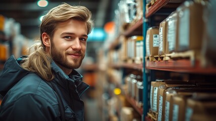 Fototapeta premium Dedicated Warehouse Staff Member Engaged in Inventory Management