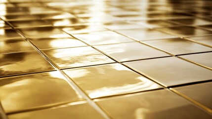 Gleaming Gold Tiles with Reflective Surface and Warm Glow Effect
