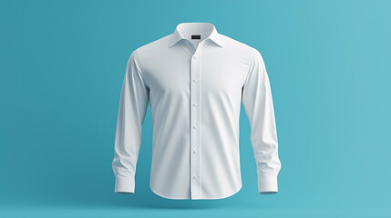 realistic mockup of a white dress shirt with long sleeves on blue background