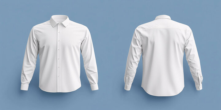 realistic mockup of a white dress shirt with long sleeves on blue background