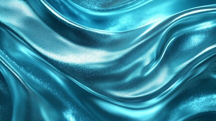 Shiny Metallic Texture in Soft Blue Waves Abstract Liquid Flow Design Background, Futuristic Blue Fabric-like Surface Art