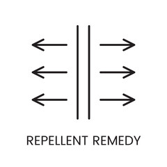 An icon of opposing horizontal arrows separated by a barrier in vector, symbolizing a repellent remedy effect, with an editable stroke