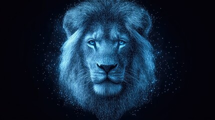 Abstract vector image of lion. Lion's head Low poly wire frame illustration. Lines and dots. RGB Color mode. Wild animals concept. Polygonal art