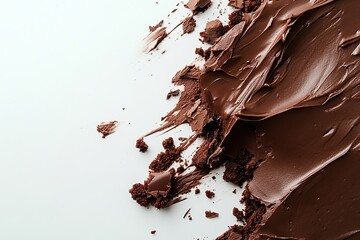 Fototapeta premium Soft and moist chocolate fudge or chocolate cake on a white background. Delicious sweets or dessert. place for text. close up