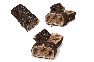 Sweet roll with chocolate and nuts, turkish sweets.
