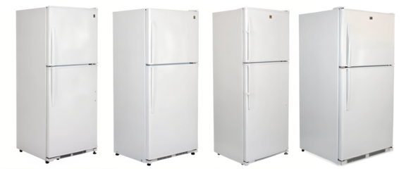 Set of closed refrigerators on a transparent background. Decor and design concept.