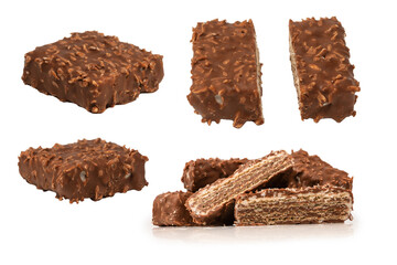 Chocolate coconut wafer bar isolated on white background.