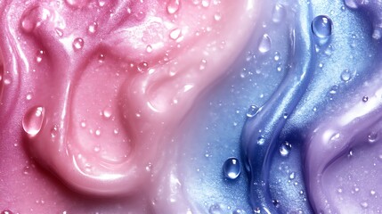 Pink and blue gel texture with water droplets.
