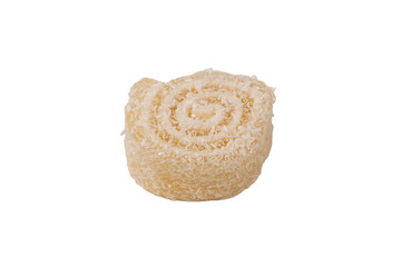 Coconut candy roll isolated on a white background.