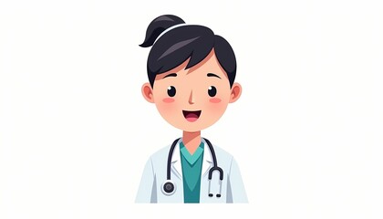 Fototapeta premium Cartoon female doctor smiling with stethoscope on white background