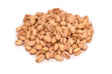Tasty pistachios isolated on a white background.