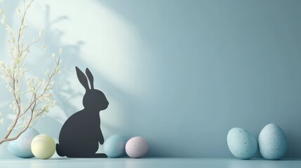 Decorative easter bunny silhouette with pastel easter eggs for spring celebrations