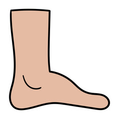 Hand drawn cartoon human foot icon on white background.
