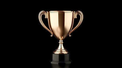 A shiny golden trophy cup sits prominently against a black background, representing achievement and the celebration of success