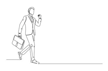 Businessman caryying briefacase in continuous one line drawing. Simple line art illustration of businessman with briefacase. Editable vector.