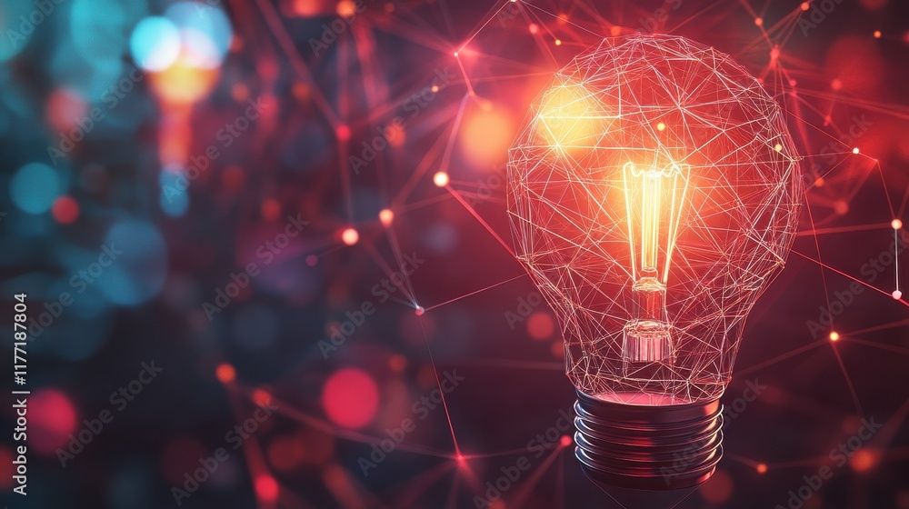 Aufkleber polygon idea light bulb on blockchain technology network hud background. global cryptocurrency block