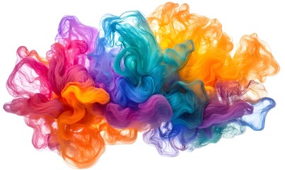 Fototapeta premium Vibrant rainbow ink swirling in water, isolated on white.