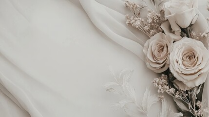 Fototapeta premium Grey canvas with an elegant floral frame, leaving ample space for personalized text. Flat lay.