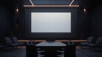 Modern Conference Room with Empty Projection Screen and Chairs