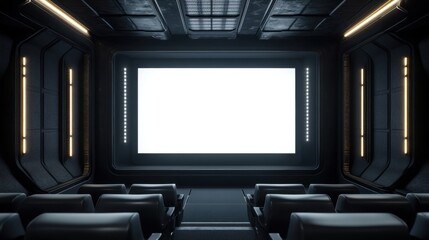 Futuristic Empty Cinema Hall with Blank Projection Screen