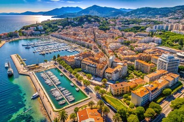 Obraz premium Aerial View of Cannes City, French Riviera Coastal Town Map