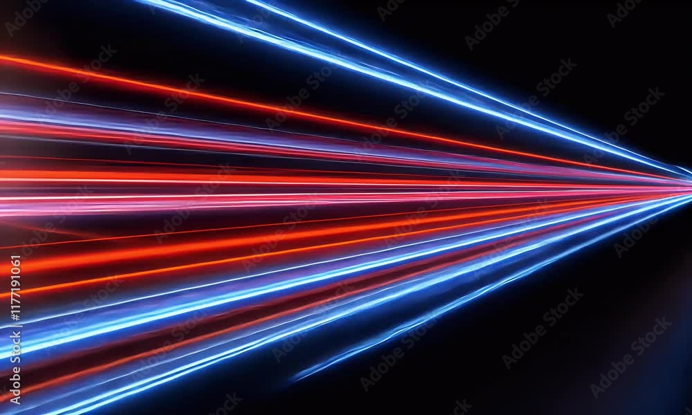 Poster high-speed light trail animation with red and blue light motion trails conveys a sense of fast movem