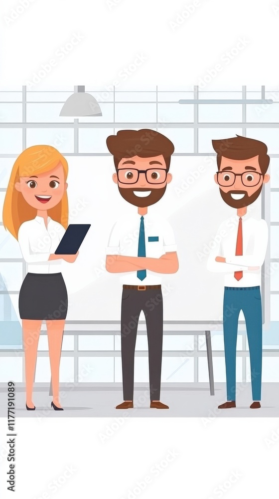 Aufkleber engaging team of three professionals collaborating in modern office setting with high-tech backgroun