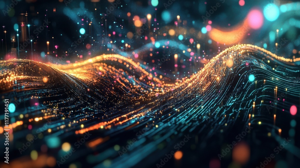 Poster abstract digital wave on dark background. technology and science concept. 3d rendering