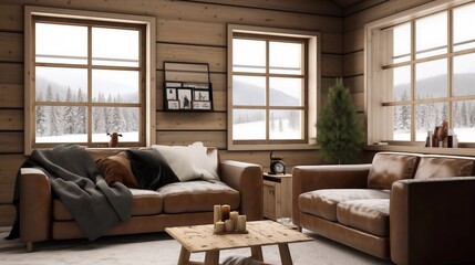 Obraz premium Cozy Rustic Cabin Living Room