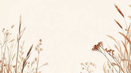 Obraz premium Minimalist pastel canvas with a delicate floral frame for greeting card or invitation designs. Flat lay, top view.