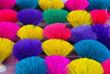 Colorful incense bundles decorated in Bac Giang city, Vietnam