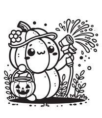 Coloring book cute pumpkin play water splash 