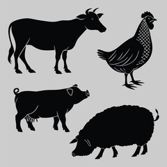 Farm animal silhouette vector design art and illustration