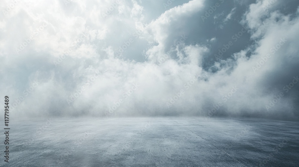 Aufkleber abstract background with concrete ground and foggy clouds and mock up place. landing page concept