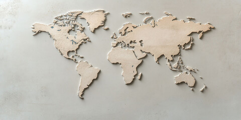 Embossed world map on textured background.