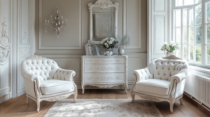 A refined living room with luxurious furniture and neutral tones, perfect for showcasing classic and premium interior designs.