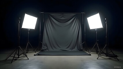Studio Photography Setup Dark Background Bright Lights Tripods