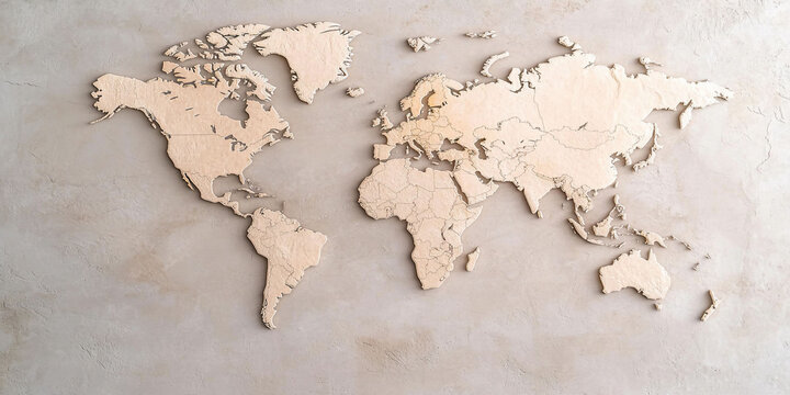 Fototapeta Wooden world map on beige background.